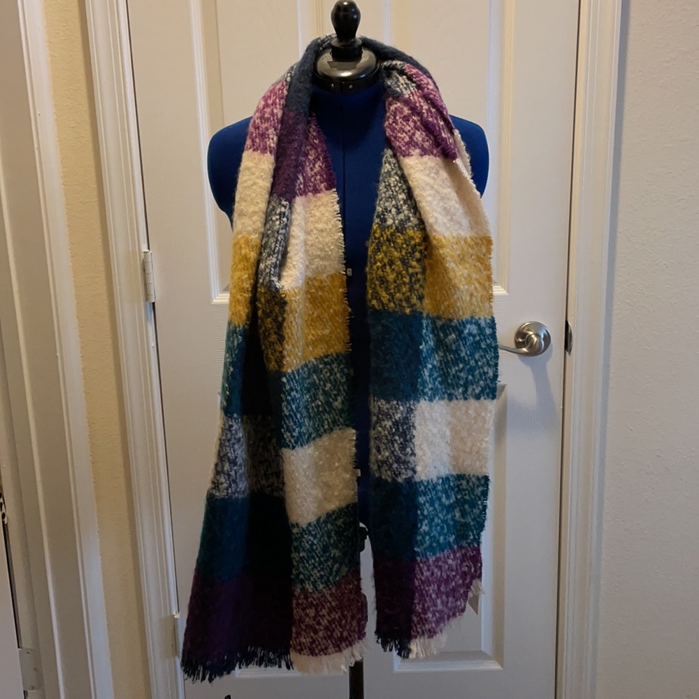 Purple yellow and teal Plaid rectangle scarf